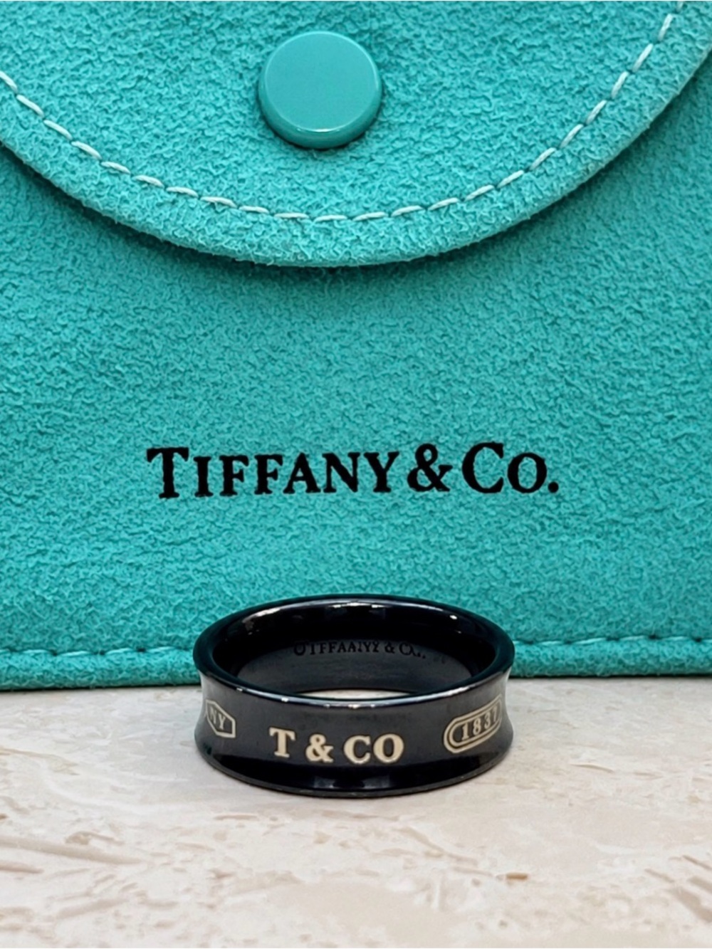 Tiffany & Co. 1837 Black Titanium Band Ring โ Size 8